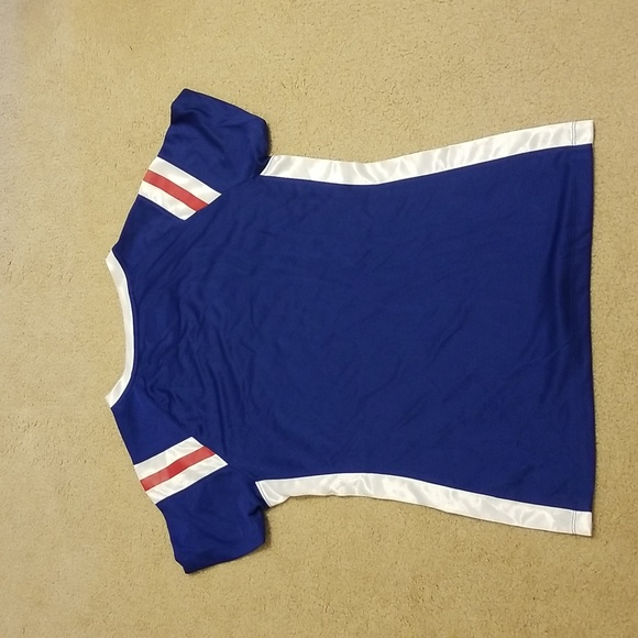 NY Giants Sequin Jersey Tee with Lace Up Neck, Medium, Blue/Red - Picture 4 of 4